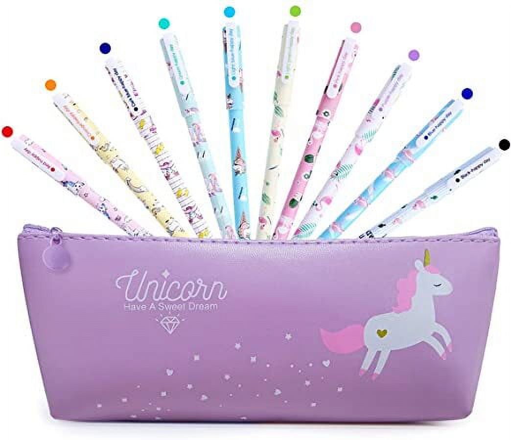 MMTX Purple Unicorn Pen Set Pencil Case Unicorn Gift for Girls Cute Girls  Pens Pencil Case School Stationery Pencil Case 10 Colour Gel Pens ​for  Girls Birthday Gift Office Supplies 